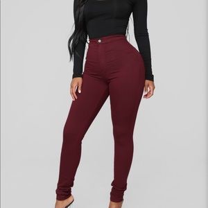 Maroon high waisted skinny jeans
